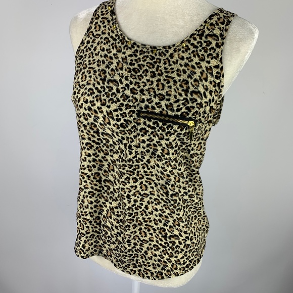 Paper Tee Small Tank Blouse Cheetah Gold Stud Rock - Picture 2 of 4